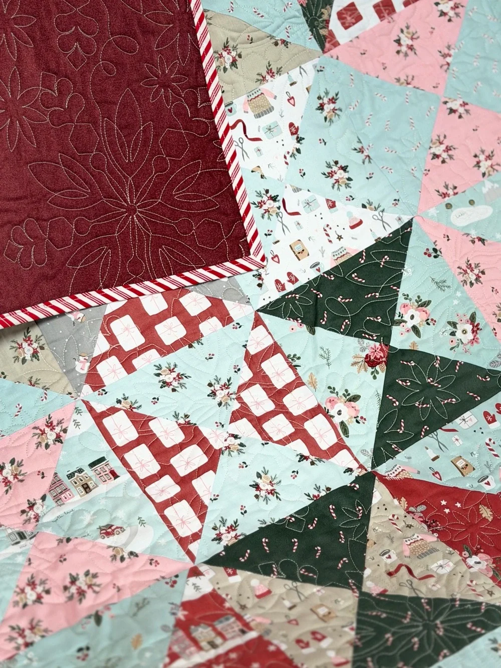 Vintage-Inspired Patchwork Quilt Throw in Red, Blue, Pink, Green